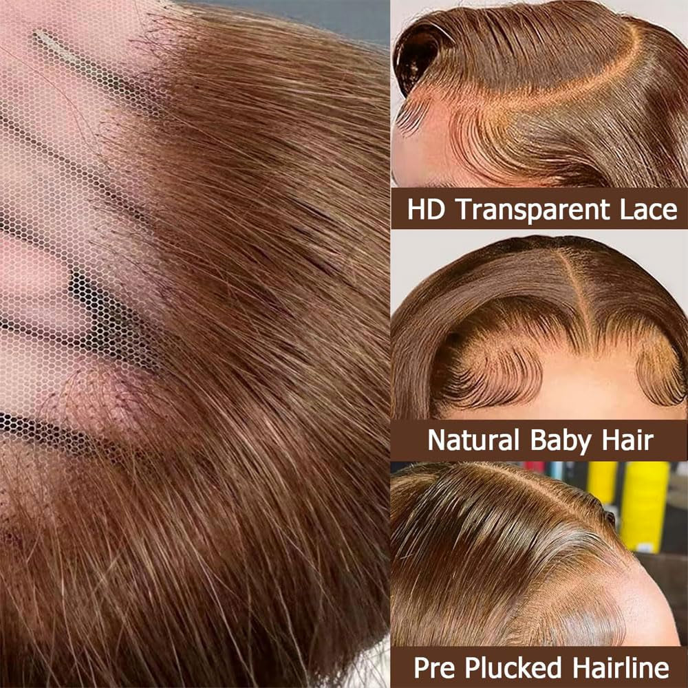 Bob Wig Human Hair 4X4 Lace Closure Wigs 180% Density Brazilian Virgin Human Hair Straight Bob Lace Front Wigs for Women Pre Plucked with Baby Hair Chocolate Color 14 Inch