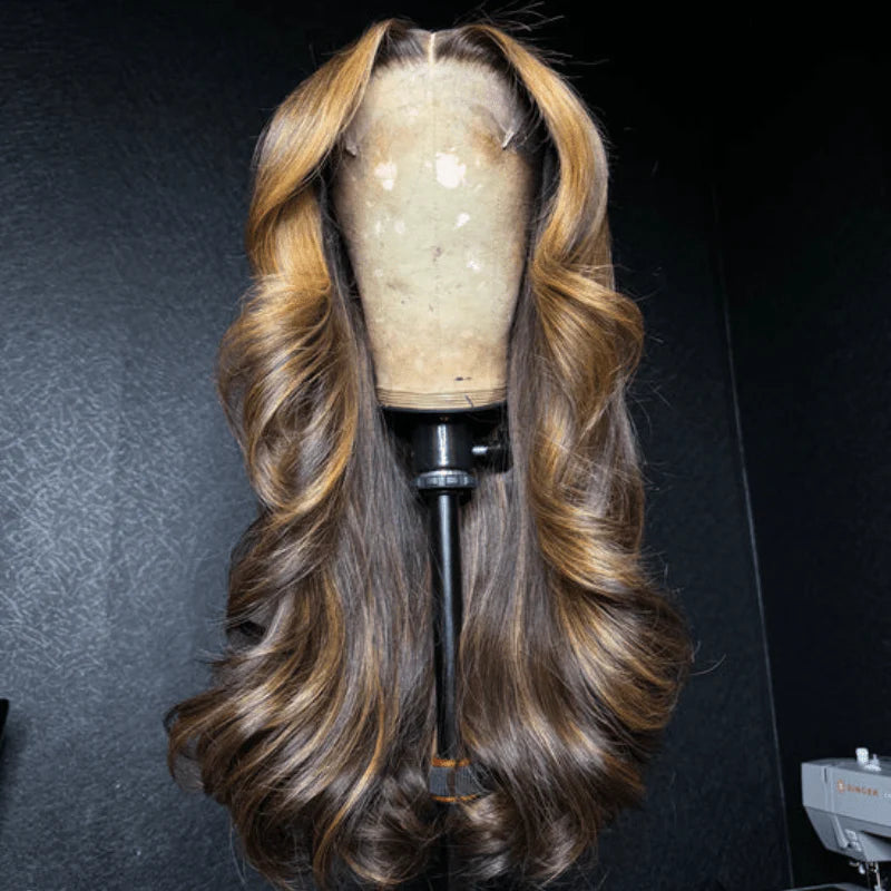 Luxury Layer Gluless Wigs Blonde with Brown Colored Lace Front Wig Highlight 13X4 Lace Front Human Hair Wigs