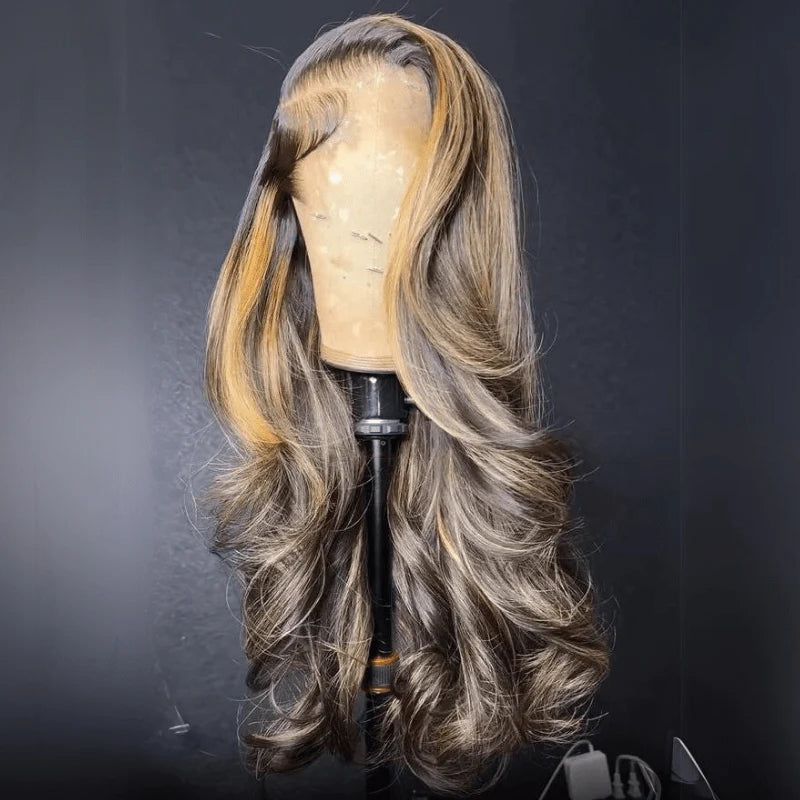 Luxury Layer Gluless Wigs Blonde with Brown Colored Lace Front Wig Highlight 13X4 Lace Front Human Hair Wigs
