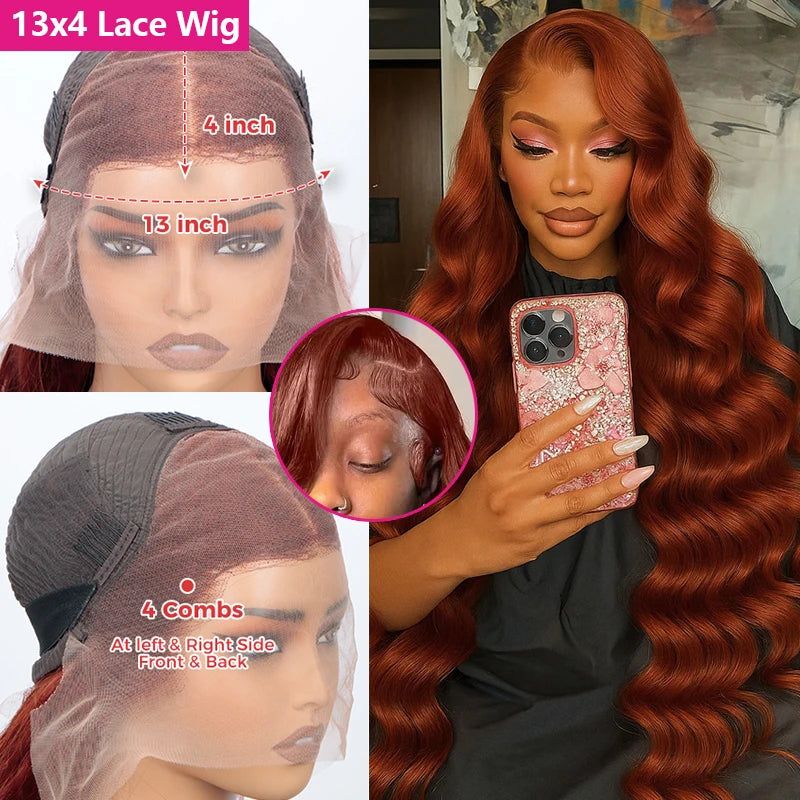 Reddish Brown Body Wave 13X4 Lace Frontal Human Hair Wig HD Lace Frontal Wig Human Hair Wig Pre Plucked Brazilian Remy Hair Wig