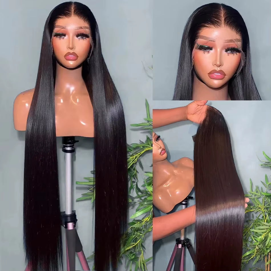 13X6 HD Lace Frontal Human Hair Wigs Brazilian Straight Human Hair Wig Jet Black 40 Inch Long Straight Lace Front Human Hair Wig