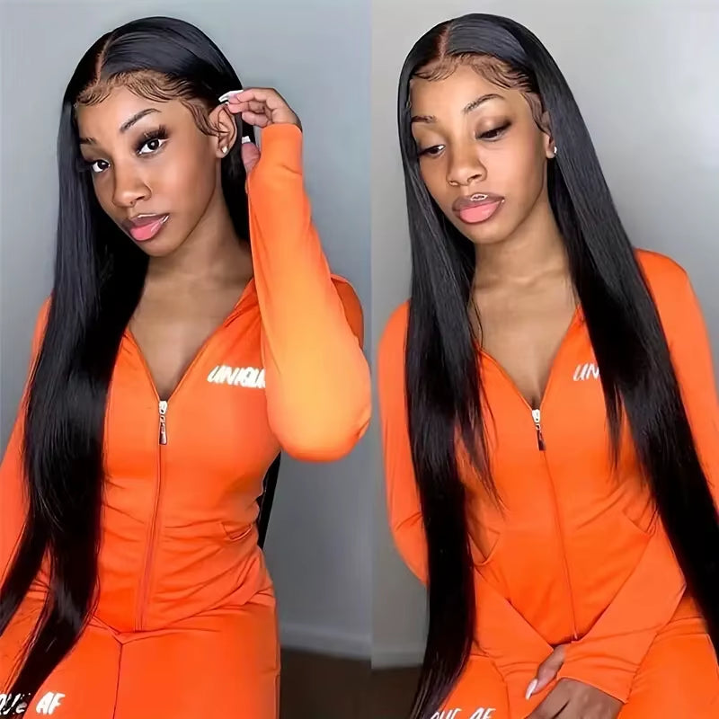 13X6 HD Lace Frontal Human Hair Wigs Brazilian Straight Human Hair Wig Jet Black 40 Inch Long Straight Lace Front Human Hair Wig