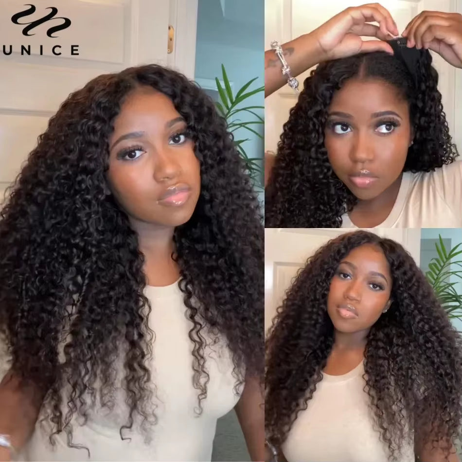 Hair Jerry Curly V Part Wig Human Hair Upgrade U Part Wig Easicontour Minimal Leave-Out Super Natural 100% Human Hair Wig