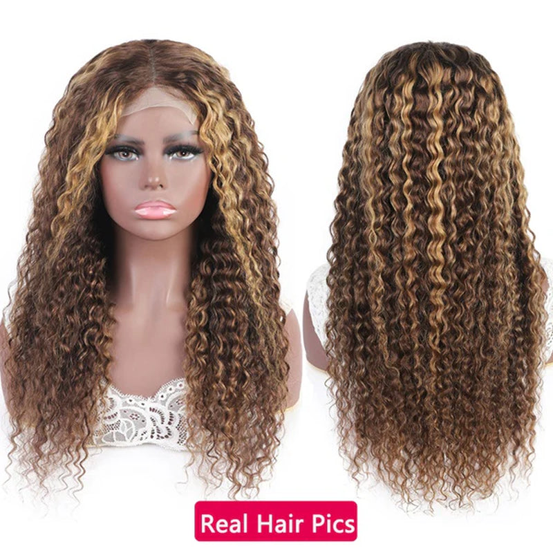 4 27 Highlight Wig Human Hair Kinky Curly Wig 13X4 Pre Plucked Lace Front Human Hair Wigs