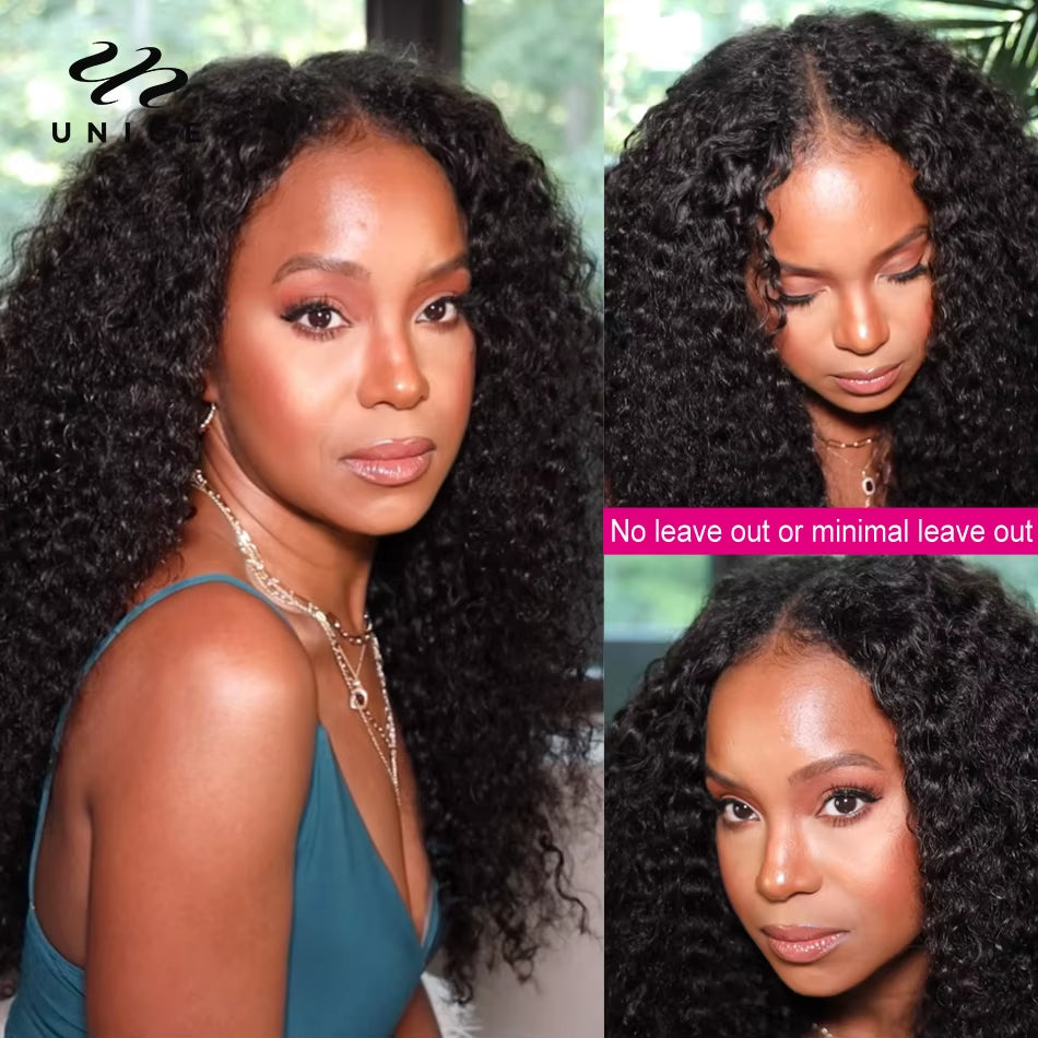 Hair Jerry Curly V Part Wig Human Hair Upgrade U Part Wig Easicontour Minimal Leave-Out Super Natural 100% Human Hair Wig