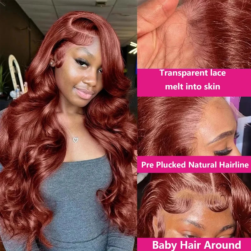 Reddish Brown Body Wave 13X4 Lace Frontal Human Hair Wig HD Lace Frontal Wig Human Hair Wig Pre Plucked Brazilian Remy Hair Wig