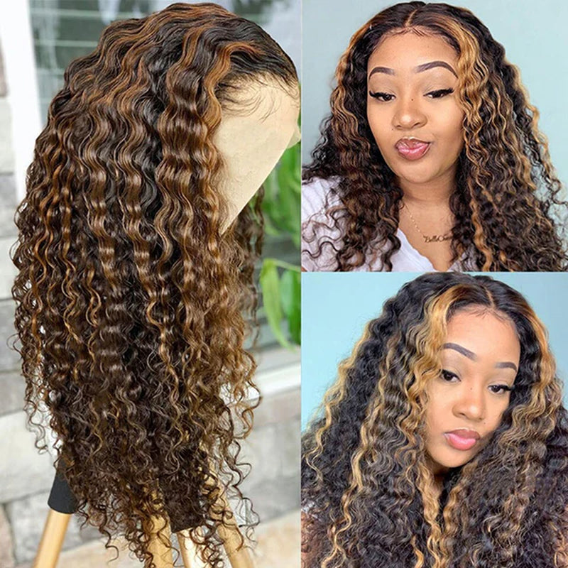 4 27 Highlight Wig Human Hair Kinky Curly Wig 13X4 Pre Plucked Lace Front Human Hair Wigs