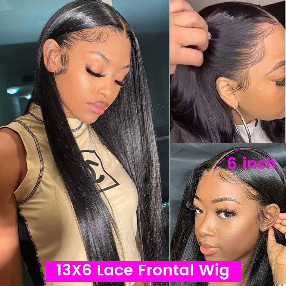 13X6 HD Lace Frontal Human Hair Wigs Brazilian Straight Human Hair Wig Jet Black 40 Inch Long Straight Lace Front Human Hair Wig