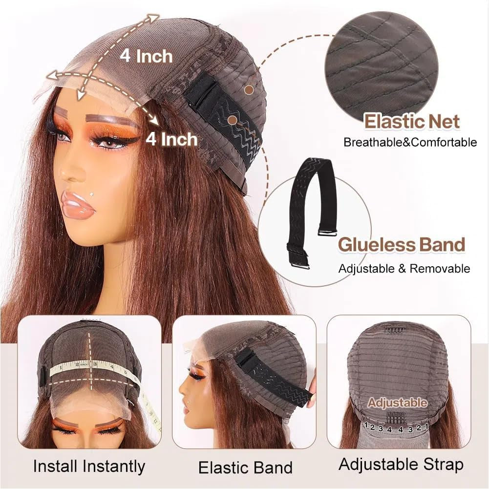 Bob Wig Human Hair 4X4 Lace Closure Wigs 180% Density Brazilian Virgin Human Hair Straight Bob Lace Front Wigs for Women Pre Plucked with Baby Hair Chocolate Color 14 Inch