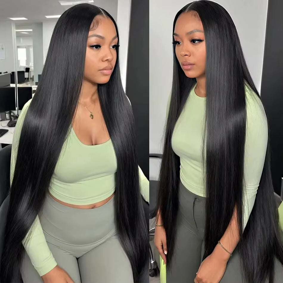 13X6 HD Lace Frontal Human Hair Wigs Brazilian Straight Human Hair Wig Jet Black 40 Inch Long Straight Lace Front Human Hair Wig