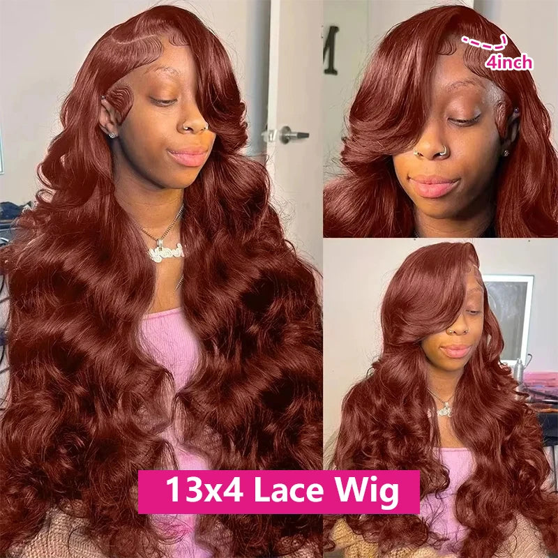 Reddish Brown Body Wave 13X4 Lace Frontal Human Hair Wig HD Lace Frontal Wig Human Hair Wig Pre Plucked Brazilian Remy Hair Wig