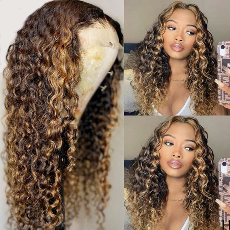 4 27 Highlight Wig Human Hair Kinky Curly Wig 13X4 Pre Plucked Lace Front Human Hair Wigs