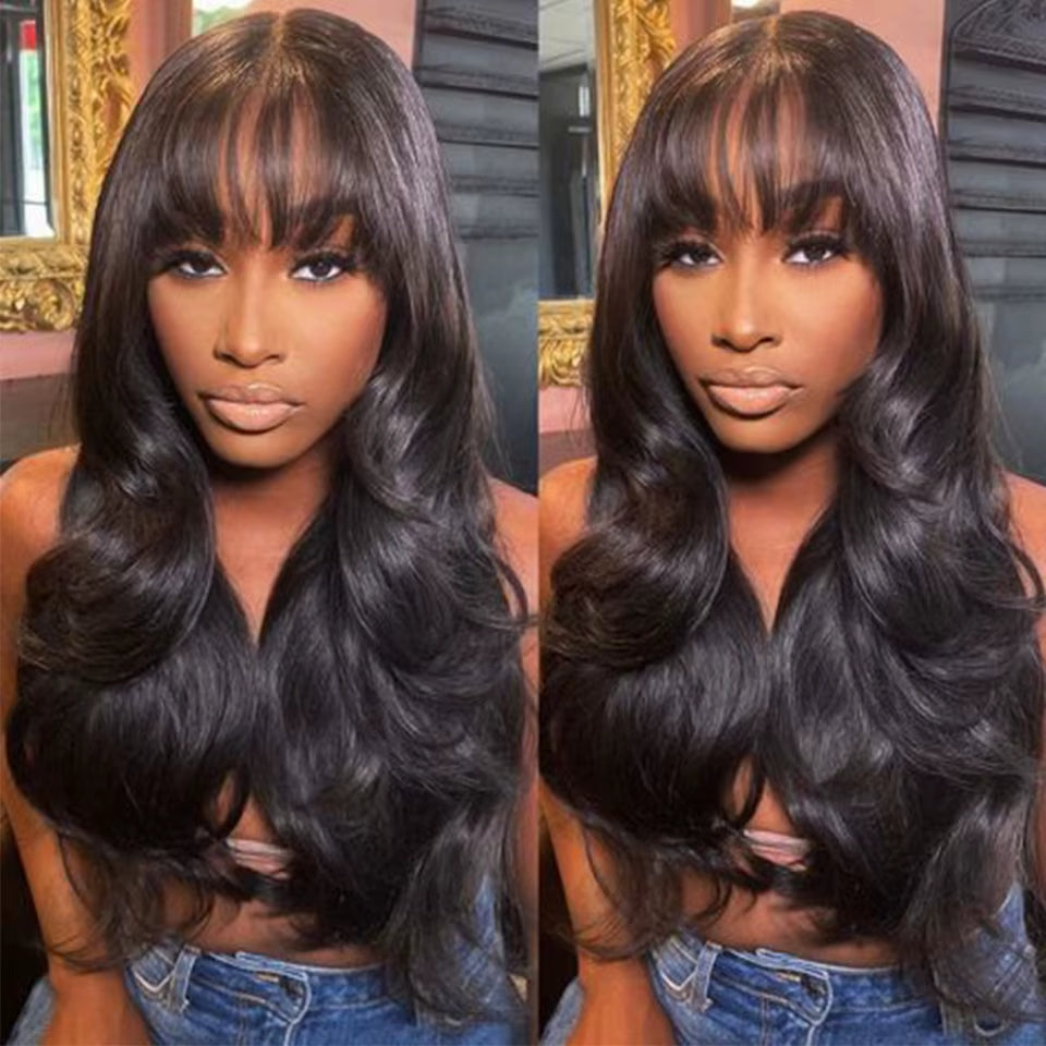 Human Hair Wigs for Women Bob Wig with Bangs Pink Colored Human Hair Wigs Blonde Brazilian Hair Wigs Body Wave Short Wigs