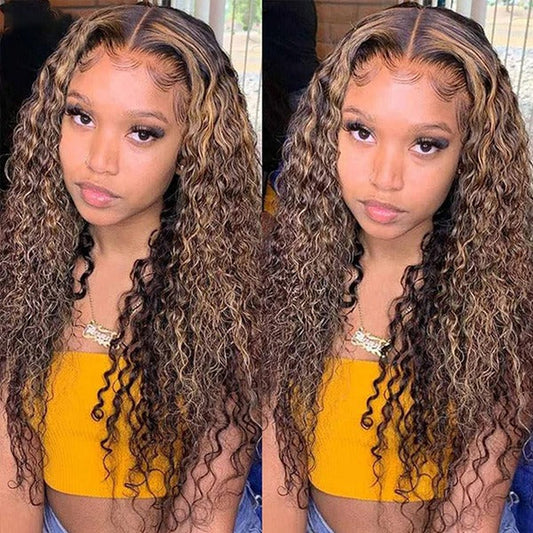 4 27 Highlight Wig Human Hair Kinky Curly Wig 13X4 Pre Plucked Lace Front Human Hair Wigs