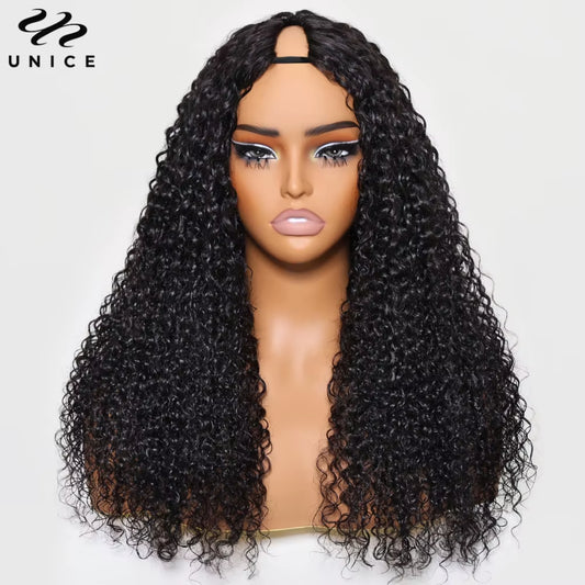 Hair Jerry Curly V Part Wig Human Hair Upgrade U Part Wig Easicontour Minimal Leave-Out Super Natural 100% Human Hair Wig